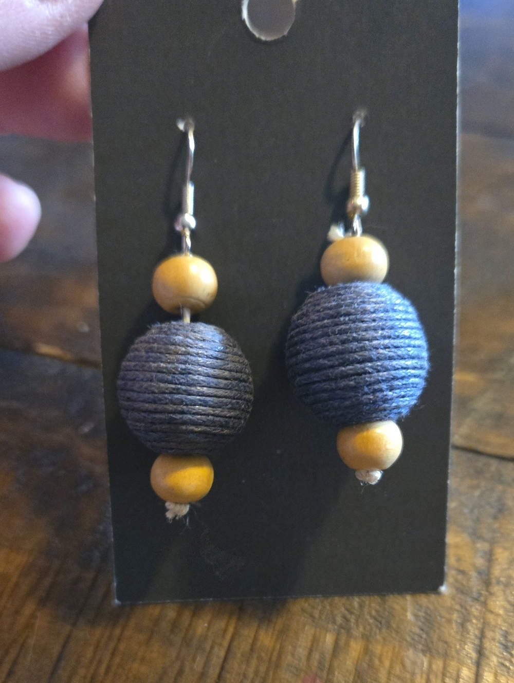 Handmade Navy Blue Thread Bead Drop Earrings